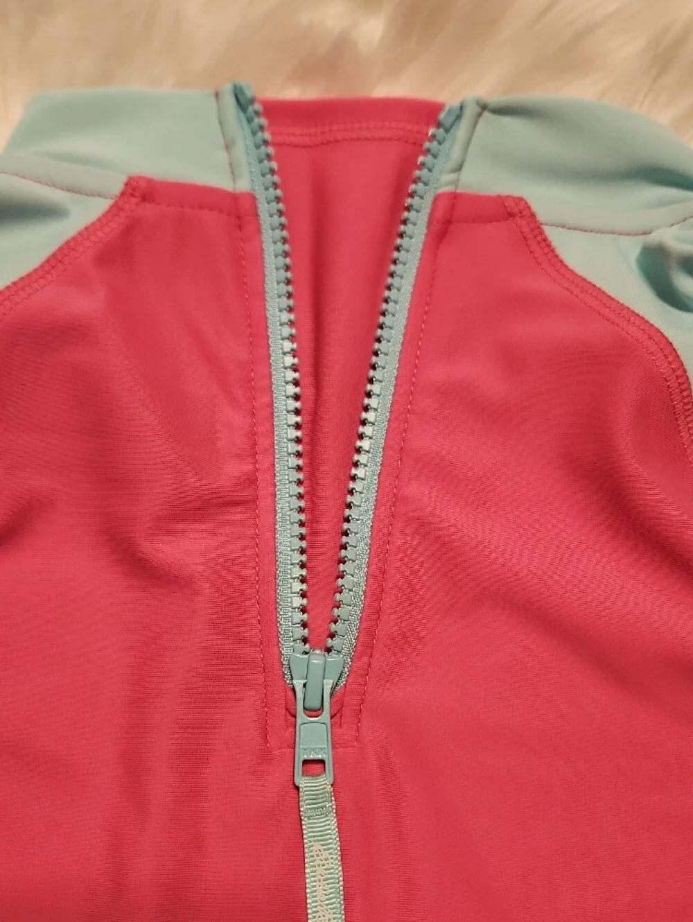 Eddie Bauer - Colorblock Rash Guard - Pink with Light Blue Sleeves  - Size 10-12